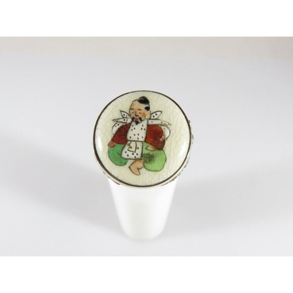 Japanese Satsuma Deity God of Fortune Hand Painted Button Ring Sterling - Picture 7 of 9